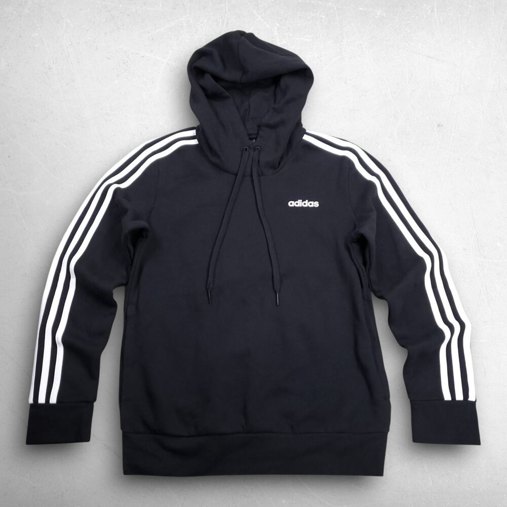Adidas Essentials 3-Stripes Pullover Hoodie Women S Black NWT Classic Athleisure